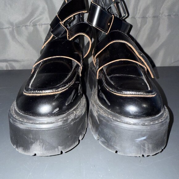 Steve Madden Rogue Black Ankle Bootie Women's 7.5 Platform Biker Buckle Up - Picture 12 of 16